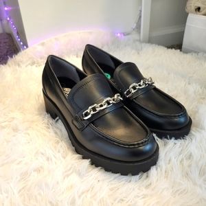 Calvin Klein Black Loafers with Silver Chain Detail